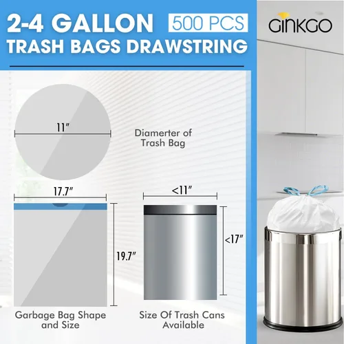 Miniatura 6 de Bolsas de basura pequeñas de 2 a 4 galones, 500 bolsas de basura a granel con cordón a granel, mini bolsas de basura de plástico para baño, oficina