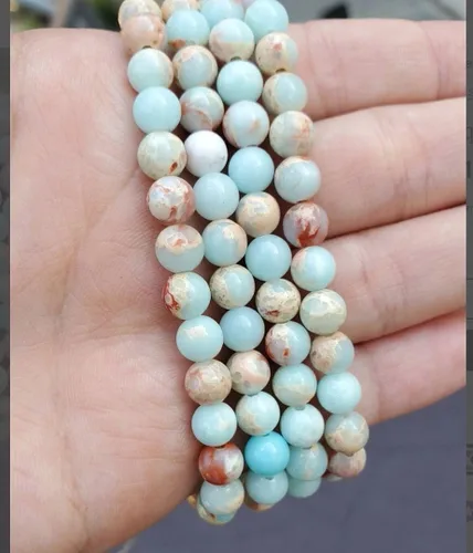 Miniatura 2 de 1 hebra Adabele Natural Aquamarina Azul Impresión Aqua Terra Jasper Piedra Curativa Gema de 4 mm, cuentas sueltas redondas pequeñas de sedimento
