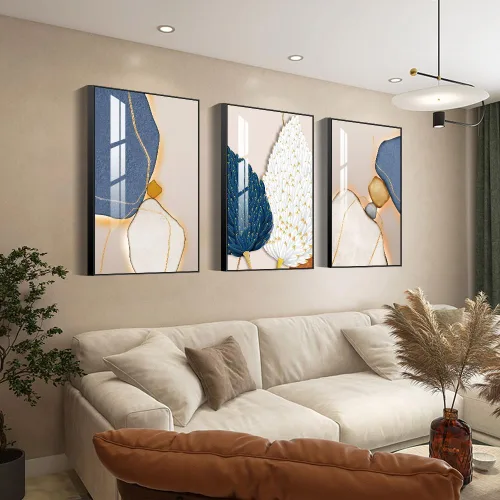 Miniatura 8 de MPLONG Arte de Pared, Arte de Pared Enmarcado de Estilo Brillante, Arte Moderno Abstracto en Forma de Patrón Blanco Azul Amarillo Gris Arte Negro