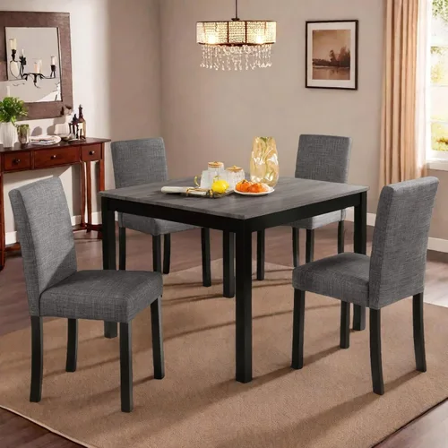 Miniatura 3 de Juego de mesa de comedor para 4, juego de mesa de comedor de 5 piezas con mesa cuadrada y 4 sillas tapizadas de tela de lino, modernos