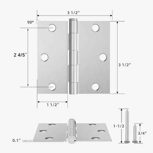 Miniatura 2 de HOSOM Paquete de 3 bisagras cuadradas para puerta de 3.5 pulgadas, níquel cepillado con esquina cuadrada, bisagra de puerta