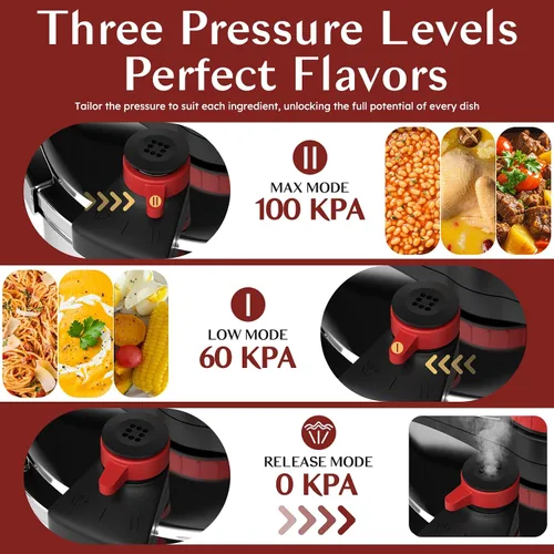 Miniatura 3 de BreeRainz 304 Olla a presión de acero inoxidable 8.45QT 3-Stage PSI Settings,One-Hand Locking,Pressure Pot with Extra Glass Lid, Timer,Steaming