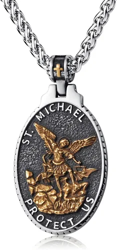Miniatura 15 de Collar de San Cristóbal/Jorge/Miguel/Jesús/María para Hombre, Medallón de Santos Patrones, Joyería de Acero Inoxidable