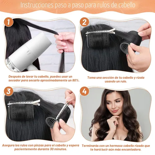 Miniatura 5 de Rodillos rizadores de cabello para mujer, 24 unidades, sin calor, con 12 clips, 4 tamaños (Jumbo Grande, Mediano, Pequeño), Rodillos de pelo