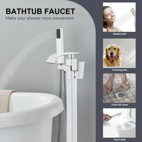Miniatura 3 de Senlesen Grifo de bañera de pie libre negro mate montado en el suelo grifo de latón grifo de bañera de baño grifos con ducha de mano