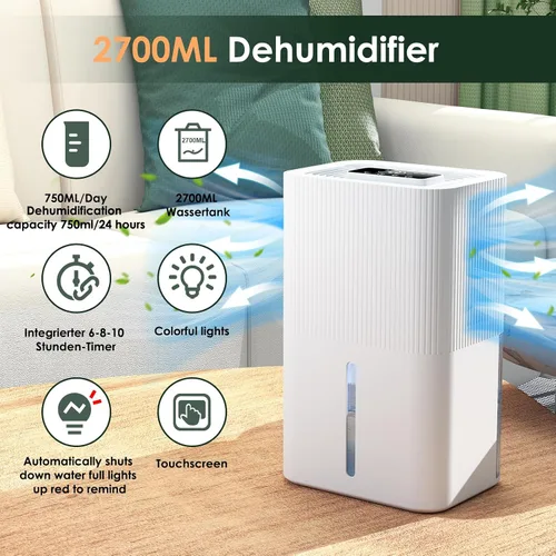 Miniatura 3 de Deshumidificador portátil para el hogar, sótano, baño, dormitorio, tanque de 91 onzas, cobertura de 900 pies cuadrados, diseño inteligente
