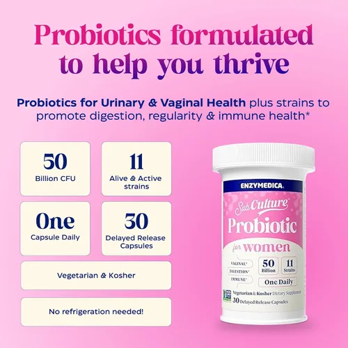 Miniatura 4 de Enzymedica SubCulture - Probióticos para mujeres, 50 mil millones de UFC, para la salud vaginal y urinaria, apoyo inmune y digestivo, 30 cápsulas