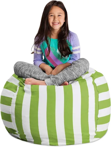 Miniatura 19 de Posh Stuffable - Sillón puff con almacenamiento para niños, contenedor de animales de peluche, organizador de juguetes de niños Lona rayas verde