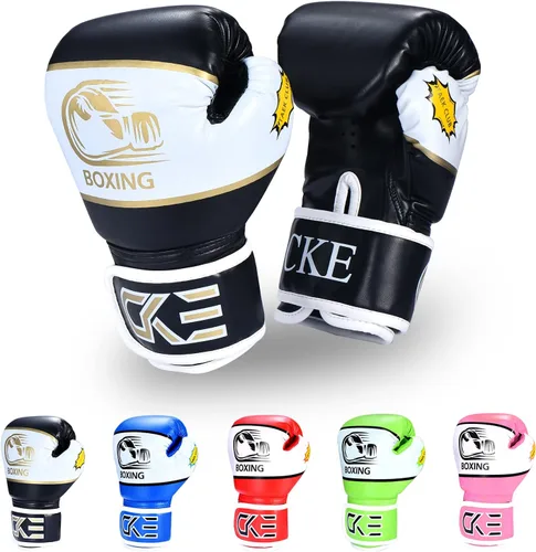 Miniatura 12 de CKE Guantes de boxeo para niños y niñas, jóvenes de 5 a 12 años, guantes de boxeo de entrenamiento para saco de boxeo, kickboxing, muay thai Azul