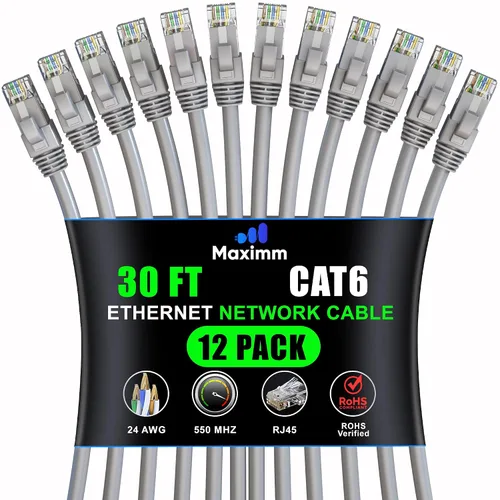 Miniatura 43 de Maximm Cable Ethernet Cat 6 – 7 pies (paquete de 12), LAN de alta velocidad, Internet, parche y cable de red, UTP, 10 Gbps, 550 MHz, color azul