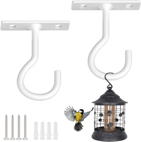 Miniatura 14 de Ganchos para plantas, paquete de 2 soportes de metal para colgar plantas de 6 pulgadas, gancho decorativo para comederos de pájaros, macetas, Negro