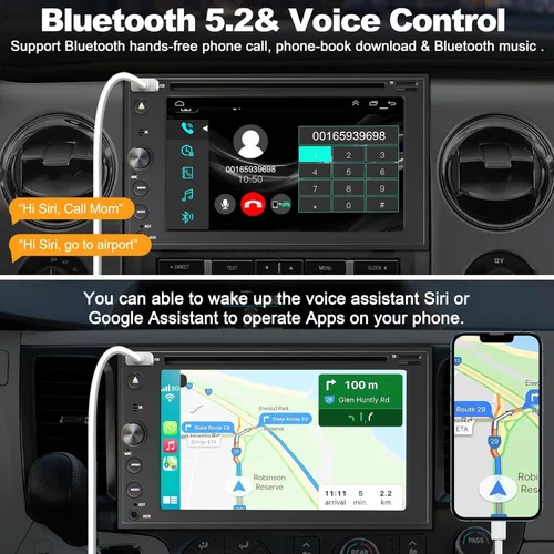 Miniatura 5 de Estéreo de coche de doble DIN con reproductor de CD/DVD, estéreo de automóvil con pantalla táctil de 7 pulgadas con Apple CarPlay y Android Auto