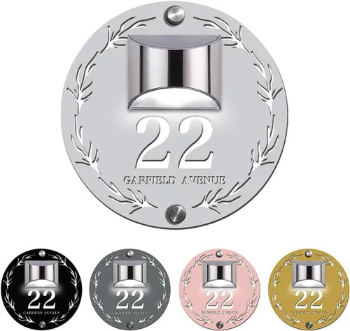 Miniatura 10 de Placa de puerta moderna solar personalizada, placa de dirección iluminada con placa LED personalizada, letrero acrílico iluminado LED, regalo