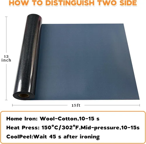 Miniatura 2 de HTVVETUR Glitter Heat Transfer Vinyl - 12" x 15ft Glitter Iron on Vinyl for Shirts, HTV Rolls for Cameo - Easy to Cut & Weed (Glitter Black-15ft)