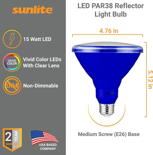 Miniatura 2 de Sunlite 40244 - Foco empotrable LED PAR38 de color, 15 vatios (equivalente a 75 W), base mediana (E26), reflector, certificación ETL, azul, paquete