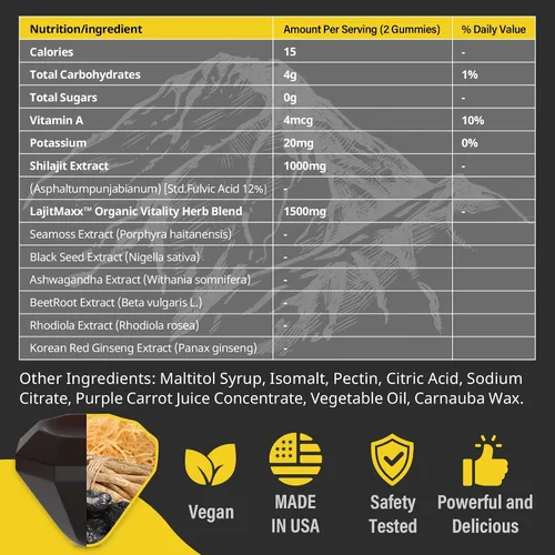 Miniatura 3 de Gomitas Shilajit para hombres – Más de 85 minerales traza y ácido fúlvico 120 gomitas
