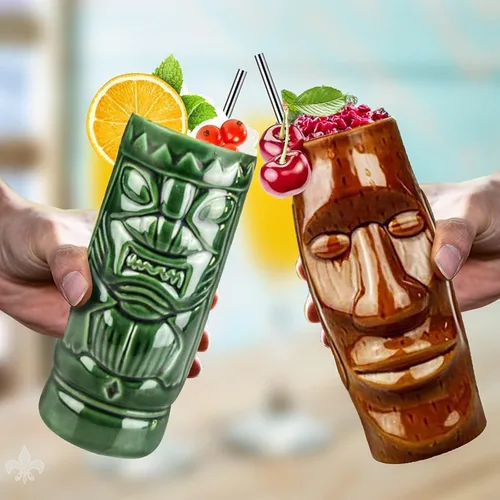 Miniatura 4 de LINALL Juego de 4 tazas de cóctel Tiki – Tazas de cóctel hawaianas de cerámica grandes, vasos de cóctel exóticos, Tiki Bar Profesional Hawaiano