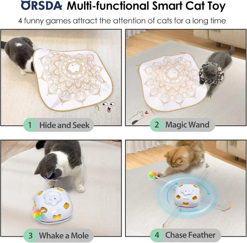 Miniatura 2 de ORSDA Juguetes para gatos de interior, juguetes interactivos 4 en 1 para gatos, juguete automático para gatos, juguete para gatitos, juguete