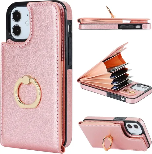 Miniatura 11 de Folosu Funda compatible con iPhone 12 Mini con soporte para tarjetas, rotación de 360°, soporte de anillo de dedo con función atril, protección