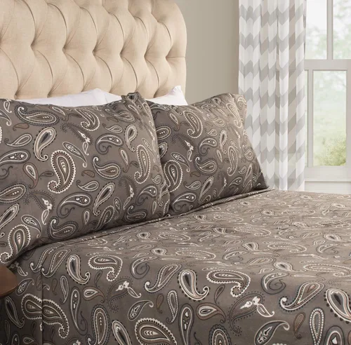 Miniatura 11 de Superior Juego de sábanas de algodón de franela con diseño paisley o sólido, sábanas cálidas y suaves, ropa de cama tradicional bohemia, incluye 1