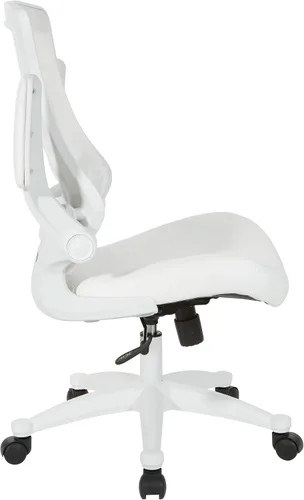 Miniatura 4 de Office Star - Silla de oficina con respaldo de pantalla blanca ventilada con brazos abatibles acolchados de color con base de nailon blanco, piel