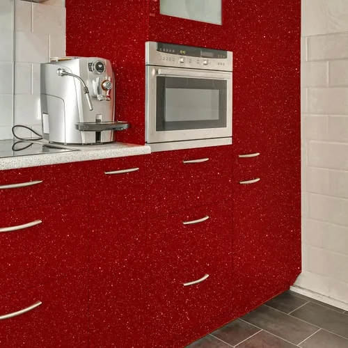 Miniatura 8 de VEELIKE Papel tapiz con purpurina roja de 15.7''x118'' autoadhesivo con brillo que se despega y pega, papel tapiz removible con purpurina brillante