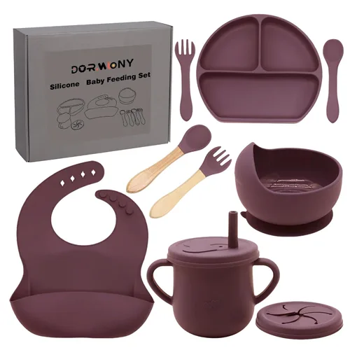 Miniatura 21 de Juego de alimentación para bebés 100% de silicona, sin BPA, con ventosa, plato dividido, juego de platos de autoalimentación para niños pequeños