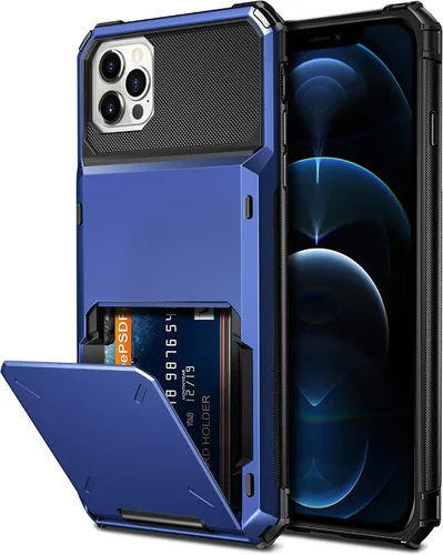Miniatura 30 de Vofolen Funda compatible con iPhone 12, cartera 5G, 4 ranuras para tarjetas, tarjetero con bolsillo oculto, doble capa, cubierta trasera protectora