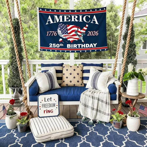 Miniatura 2 de Bandera de aniversario de 250 de 3 x 5 pies, 2 caras, 3 capas, bandera de aniversario del 250 aniversario We The People 1776-2026, decoración