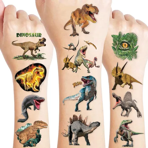 120 tatuajes temporales precortados de dinosaurio 3D divertidos para niños | Recuerdos de fiesta de cumpleaños temáticos súper lindos, suministros,