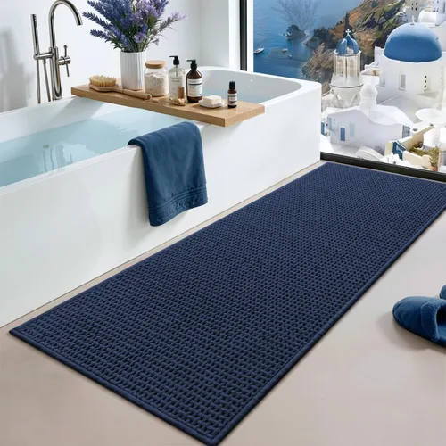 Miniatura 11 de Color&Geometry Tapete de baño con parte trasera de goma de 24 x 16 pulgadas, antideslizante, lavable a máquina, alfombra bohemia de felpilla suave
