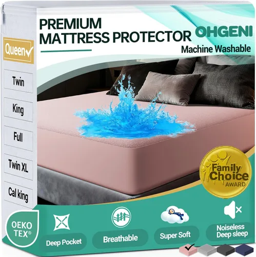 Miniatura 14 de OhGeni Protector de colchón impermeable, tamaño matrimonial, con bolsillo profundo de 6 a 18 pulgadas, transpirable, silencioso y suave, lavable, a