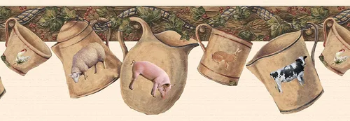 Miniatura 5 de Dundee Deco Papel tapiz para despegar y pegar DDAZBD9153 - Frontera de pared de animales de granja, color beige y verde, diseño retro, 15 pies x 7