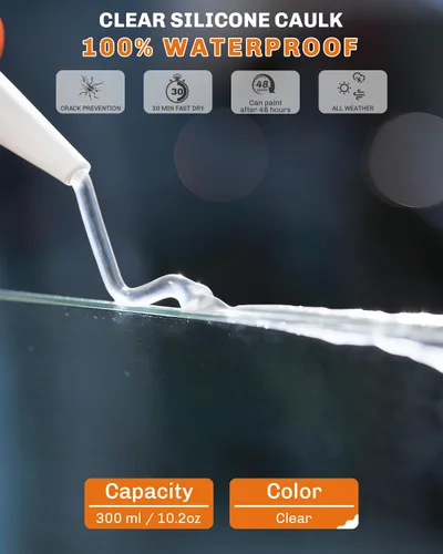 Miniatura 2 de WELLUCK Sellador de Silicona Transparente, 100% Adhesivo Sellador de Silicona Impermeable, para RV, Cocina, Baño, Ventana, Puerta, Vidrio, 10.2 FL.