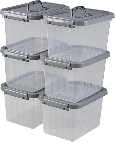 Miniatura 8 de Pekky Caja de almacenamiento de 6 cuartos de galón con asa y pestillo de diseño fresco, cubo organizador de juguetes pequeño, juego de 2