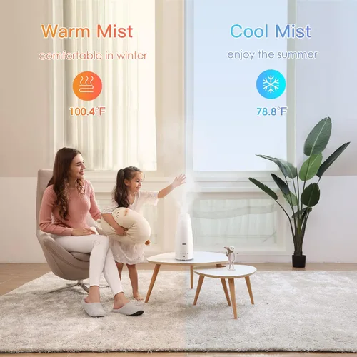 Miniatura 2 de Humidificador de niebla fría y cálida para el hogar/dormitorio con control remoto 2.3L. Humidificador de aire inteligente para Blanco