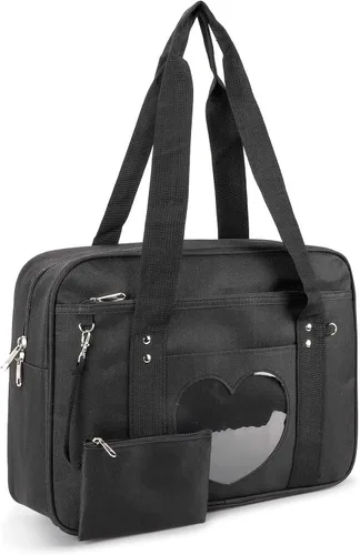 STEAMEDBUN Kawaii Ita - Bolsa escolar japonesa, bonita bolsa de mano con hombro grande, diseño de corazón animé