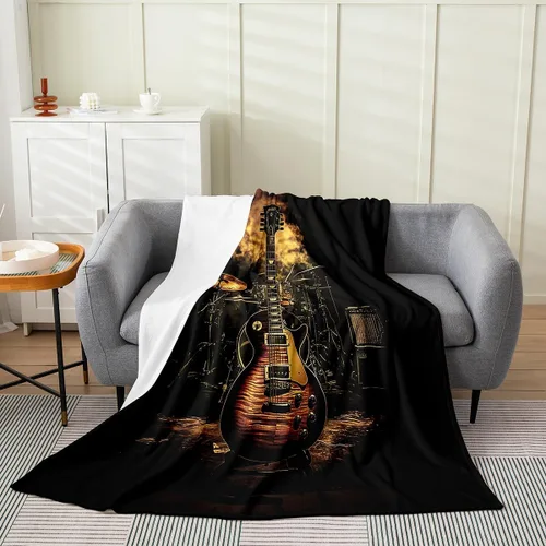 Miniatura 10 de Castle Fairy Manta de forro polar con botas de vaquero, manta de guitarra musical bohemia para niños y niños, manta de vaquera rústica occidental