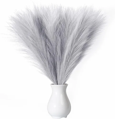 Miniatura 14 de Hierba de pampa sintética decorativa, 18 pulgadas/45 cm, hierba artificial de pampas esponjosa, arreglo floral pomposo de 6 tallos para decoración