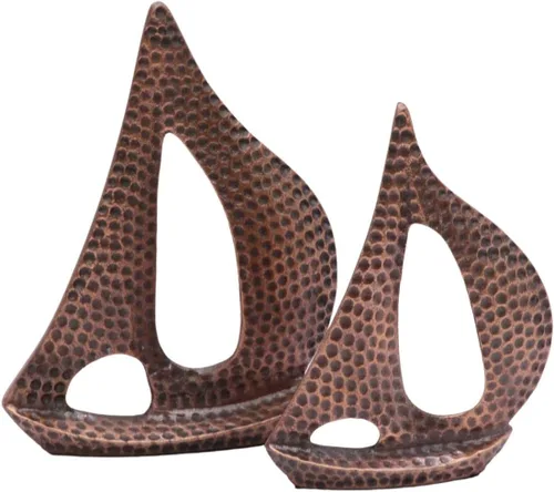 Juego de 2 veleros de metal forjado a mano, arte náutico, escultura de yate para decoración, estante de oficina en casa, decoración de sala de estar