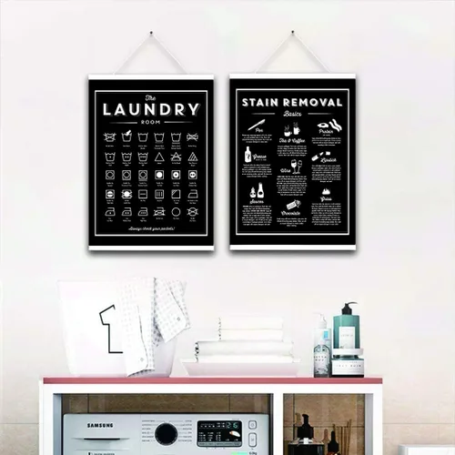 Miniatura 9 de Ecyanlv Letrero de pintura en lienzo con símbolos y eliminación de manchas, para lavandería, decoración de pared, regalo de inauguración de la casa