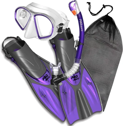 Miniatura 10 de Promate Juego de esnórquel, máscara de aletas de esnórquel y bolsa de equipo de snorkel seco para adultos y jóvenes, juego de esnórquel