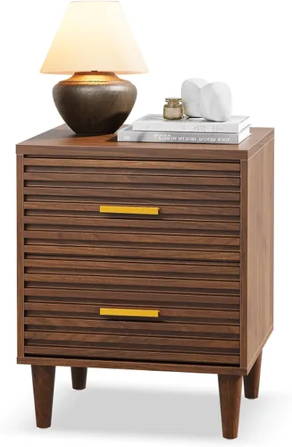 Alohappy Mesita de noche, mesitas de noche modernas de mediados de siglo, mesita de noche acanalada para dormitorio, mesa auxiliar con cajones de