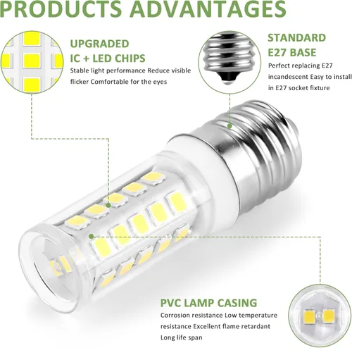 Miniatura 3 de 5304517886 Kei D28A Bombilla de repuesto para refrigerador, bombilla LED E17, bombilla congelador 3W AC100-130V luz diurna blanca, 2 paquetes