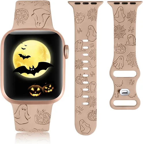 Miniatura 16 de W-RARA Correa grabada de Halloween compatible con Apple Watch Band de 1.496 in 1.575 in 1.614 in 1.654 in 1.732 in 1.772 in 1.929 in para mujeres