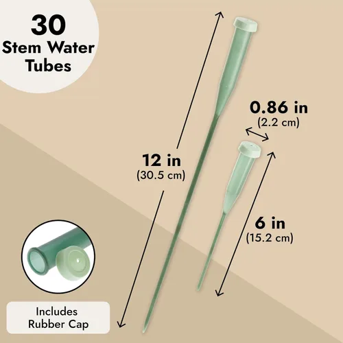Miniatura 4 de Bright Creations Tubos de agua florales - 6 y 12 pulgadas, verdes, paquete de 30 frascos de agua con tallo de flor con tapas para ramos y centros