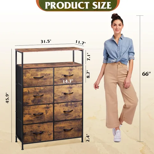 Miniatura 3 de WLIVE - Cómoda de tela para dormitorio con estantes abiertos, cómoda alta con 8 cajones, torre de almacenamiento con contenedores de tela, cómoda