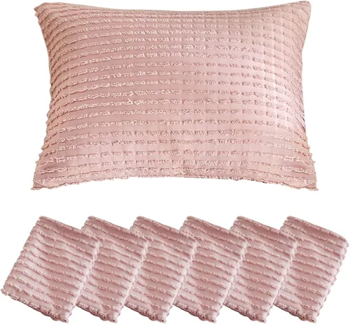 Miniatura 26 de WARMDERN - Fundas de almohada beige tamaño queen, fundas de almohada estándar, juego de 6 fundas de almohada de microfibra suave, textura boho