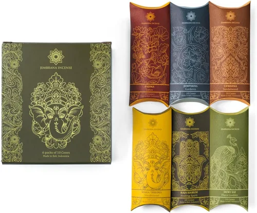 Jembrana Incense Conos - Mezcla de 6 aromas (60 conos en total) - Loto, Gardenia, sándalo, espíritu curativo, atención plena y diosa floral -