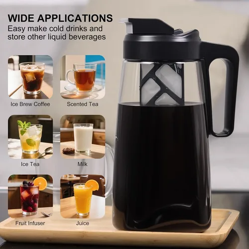 Miniatura 3 de Sivaphe Cafetera grande de hielo frío de 64 onzas, jarra Traitan Safty Traitan, a prueba de fugas, método de cafetera caliente helada, 2 cuartos